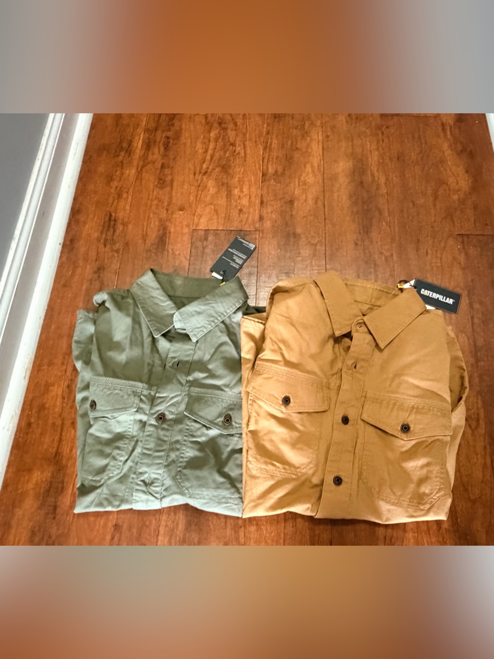 Caterpillar Button-Up picked Work Shirt - Caramel Brown and olive green